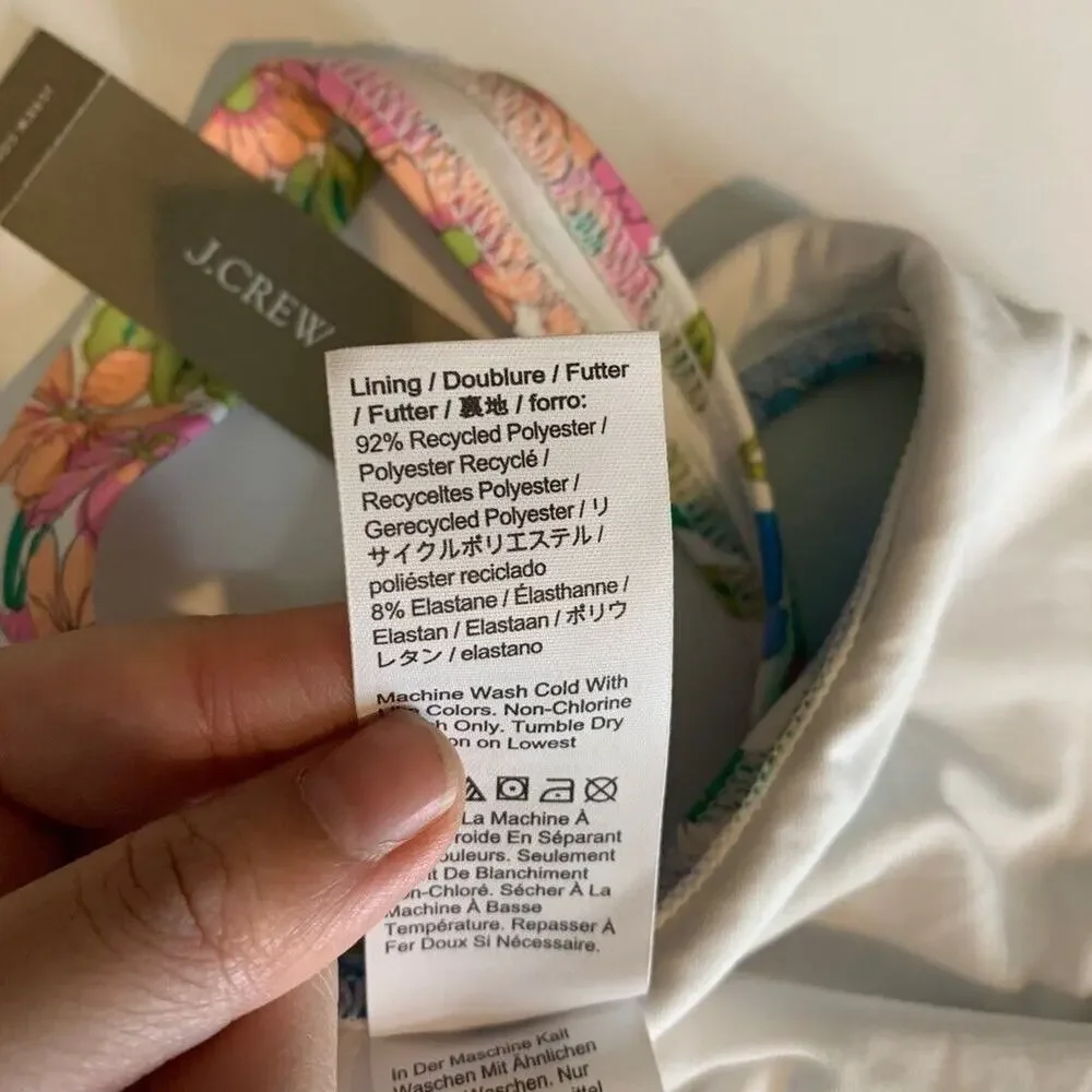 J Crew Bikini Top Womens L Large Multi Fairy Floral Print Eco Tie Front Swimwear